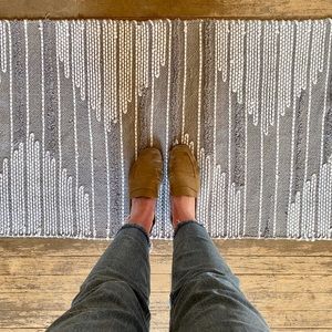 Gray and White Woven Boho Runner Rug